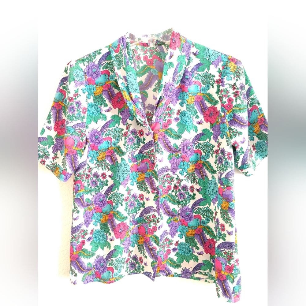 Sweet Vintage Homemade Handmade Blouse Shirt Cottagecore Floral & Fruit MP